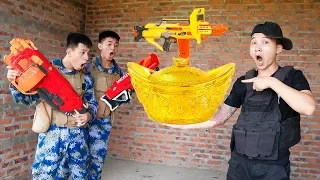 Battle Nerf War: Hammer Team & Blue Police Practice Nerf Guns Robbers Group GOLD 999 BATTLE