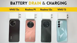 (5G) BATTERY Drain and CHARGING Test | VIVO T3x vs Realme P1 vs VIVO T3 5G vs Realme 12x🔥