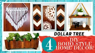 DIY BOHO Style Home Decor | 4 DOLLAR TREE Bohemian Projects | SCRAP WOOD Challenge Collab 2020