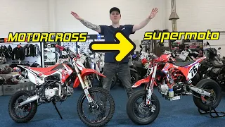 Converting a Motocross pit bike to a Supermoto Pit bike  #motorcross #pitbike #supermoto