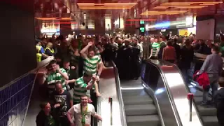 18.10.17 Bayern - Celtic , Celtic Fans singing in Munich Marienplatz Metro