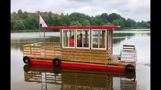 Плавучая дача Лаваход. Понтонный катер катамаран. Pontoon catamaran boat