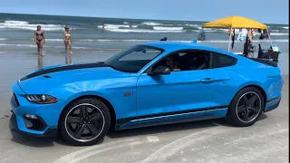 GIRL DRIVES MUSTANG MACH 1 ON BEACH.. (gets STUCK)