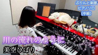 寝る前に１曲♪【川の流れのように】美空ひばり ぷりんと楽譜 ピアノソロ（中級）歌詞付き ドラマ「ああわが家」主題歌 #弾いてみた #猫とピアノ