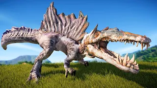 NEW HYBRID: CARNOSPINO vs LARGE CARNIVORES & HERBIVORES DINOSAURS BATTLE IN JURASSIC WORLD EVOLUTIO