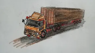 cara gambar mobil Fuso khonteiner