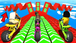 SHINCHAN AND FRANKLIN TRIED ZIGZAG MULTIPLE MEGARAMP RACE JUMP CHALLENGE BY CARS BIKES TRUCKS GTA 5