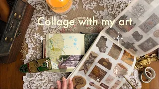 ASMR【Collage with my illustrations】Garden, Park, Green, vintage, Relaxing paper sounds, Journal idea