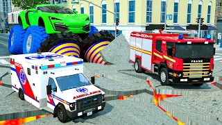 Fire Truck Frank Helps Taxi | Firetruck Frank and Ambulance Lulu help taxi | Wheel City Heroes (WCH)