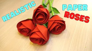 How To Make Easy And Realistic Paper Rose Flower- Origami / For Valentines Day / Mothers Day