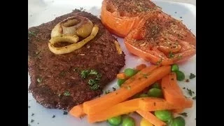 Pan Fried Jerk Pepper Steak Served With Oven Baked Beef Tomato & Vegetable | Recipes By Chef Ricardo