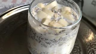 Chia pudding with oatmeal and banana for breakfast