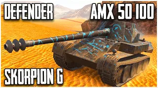 AMX 50 100, Skorpion G & Defender Mk.1 WoT Blitz | Gameplay Episode