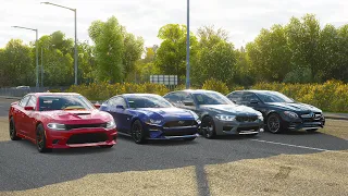 FH4 Drag race: BMW M5 Competition (Replica) vs Charger SRT Hellcat vs AMG E63S vs Mustang GT 573hp