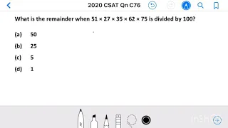 Civil Services 2020_Qn C76, What is the remainder when 51 × 27 × 35 × 62 × 75 is divided by 100?