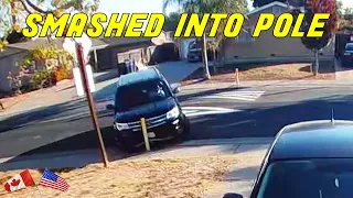 CAR HITS POLE ON EMPTY STREET AND RUNS AWAY || USA & Canada