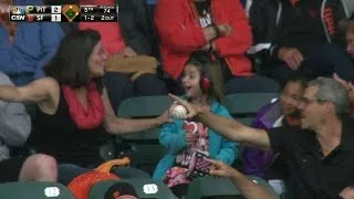 Pirates fan tosses foul ball to young girl