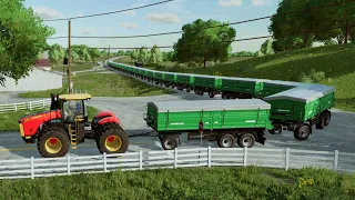 Farming Simulator 22 - Big Tracktor 4x4 Pulling Longest Road Train Trailer