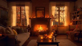 Autumn Afternoon Ambience with Relaxing Fireplace & autumn forest sound | Fall Ambience