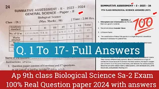 9th class biology Sa2 real question paper and answers 2024|Ap 9th Sa2 biology Sa2 answer key 2024