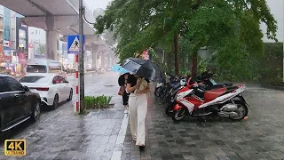 Heavy Rain in Hanoi | Walking in the rain | ASMR | Vietnam 4K