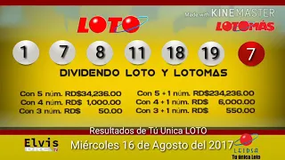 Resultados de Tu única LOTO de este Miércoles 16/8/2017