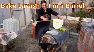 Lavash sandwich! Homemade from a Regular 200Liter Barrel! We bake Lavash in a barrel in place of saj