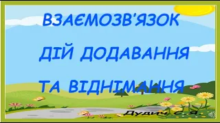 Взаємозв’язок дій додавання та віднімання, 1 клас