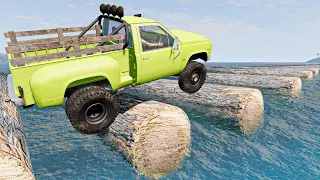 Cars vs Big Wooden Logs on Water at 100 MPH - BeamNG Experiments