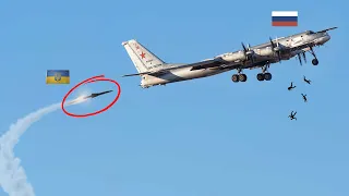 Scary moment! A Russian Tu-95 bomber was strike by a Ukrainian anti-aircraft missile.