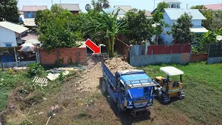 First new project!! Fill the land to build a house, Mini bulldozer MITSUBISHI & dump truck Unloading