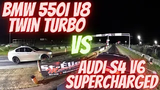 Drag Race BMW 550i V8 Twin turbo VS Audi S4 V6 Supercharged