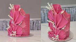 SIMPLE Trick to Make A RUCHED FONDANT CAKE with Pleated Fondant Sails | Flexible Edible Feathers