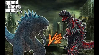 GTA 5 -Shin Godzilla Vs Legendary Godzilla SUPERHERO BATTLE