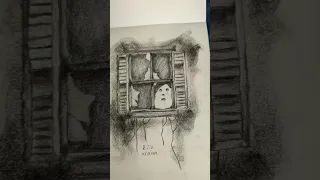 How to draw a ghost in the window✏️🌒🇷🇴###drawing #dark #art