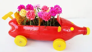 Recycle Plastic Bottles Into Beautiful Car-Shaped Flower Pots, Brilliant Ideas