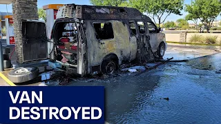 Van destroyed in fire at Mesa gas station