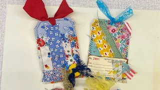 Quick Quilted fabric tags #sewingnotionsunday #useyourscraps Tutorial | Easy | Junk Journal