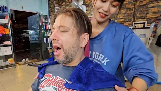 💈THE LADY BARBER HEAD MASSAGE you ALWAYS WANTED!! (ASMR to go Sleep) Keow in Phnom Penh, Cambodia 🇰🇭