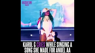 Karol G cries while singing a song she made for Anuel AA Karol G llora cantando la canción