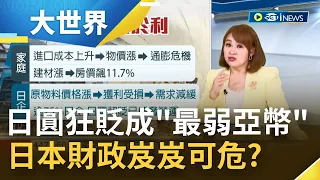 走貶情勢剎不住...日圓直直落貶至20新低成"最弱亞幣" 日銀維持寬鬆不變 黑田:貶值有利出口緩和通膨 日本財政岌岌可危？│主播王志郁│【大世界新聞】20220420│三立iNEWS