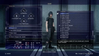 FINAL FANTASY XV (15) MOST OF BEST GEAR WEAPONS AND ACCESSORIES IN GAME MAX LVL 99 DUNGEONS CLEARED