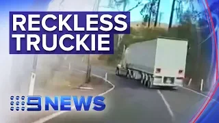 Dashcam captures truck driver's wild near misses | Nine News Australia