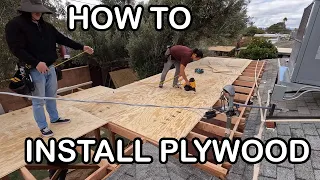 INSTALLING 5/8", T1-11 PLYWOOD ON A PATIO ROOF - TIME LAPSE, HOW-TO