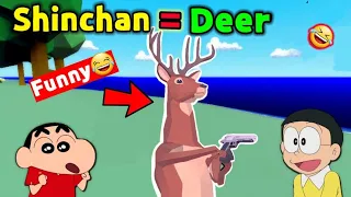 Shinchan and Nobita Become Deer 😂 || Ye Kaisa Deer Hai !! 😱 || Funniest Game ever || Deer Simulator
