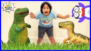 Ryan Pretend Play Dinosaur Hunt around the house!!!