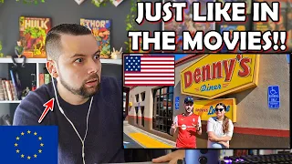 European Reacts to Brits Try DENNY'S for the first time in the USA!
