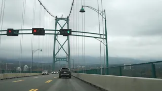 October 29, 2020: Drive across the Lions Gate Bridge in Vancouver, BC, Canada