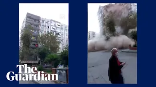 Turkey earthquake footage captures moment building collapses in İzmir