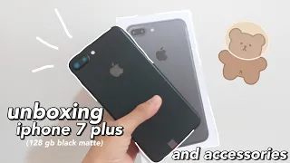 iPhone 7 plus aesthetic unboxing , mini vlog and accessories | 128 gb black matte in 2021